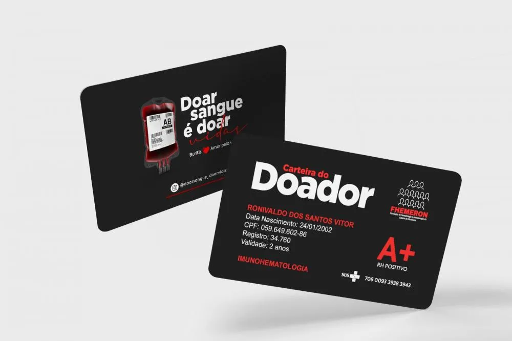 Projeto Voluntário incentiva a doação de sangue com carteirinhas personalizadas, em Buritis, RO