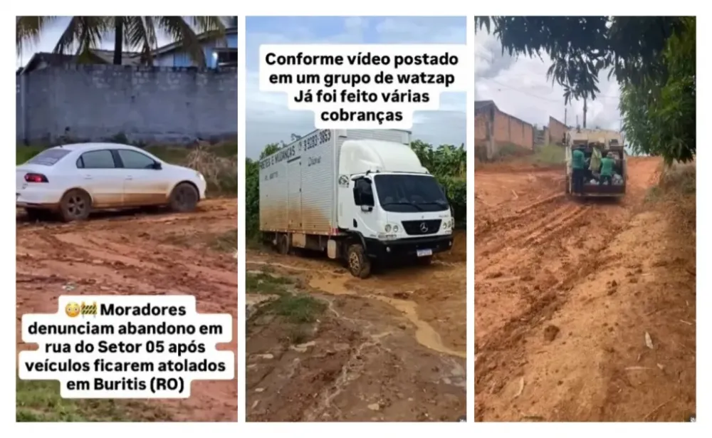 Captura de telas de vídeos mostrando situação de algumas ruas da cidade. | Foto: Alerta Buritis.