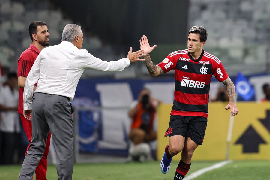 Tite comemora gol de Pedro com um comprimento - Foto: Maxi Franzoi 